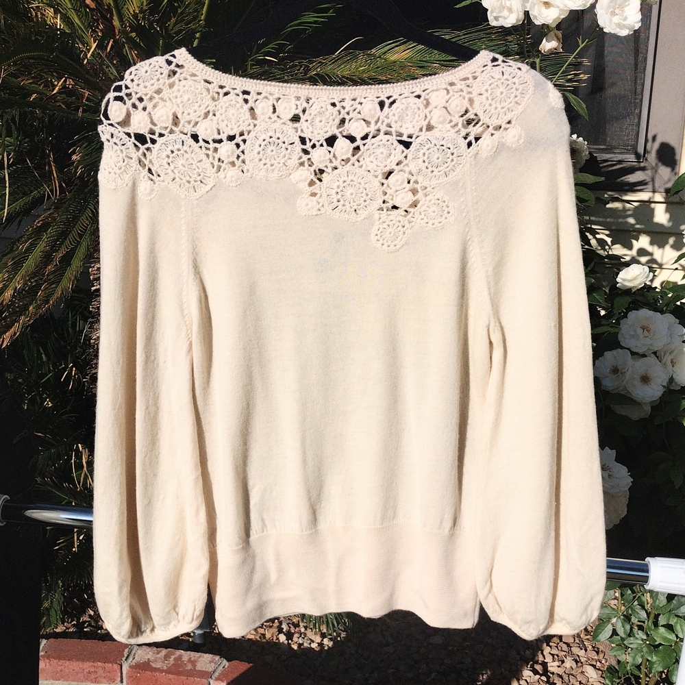 Cream Crew Neck Sweater with Lace Detail